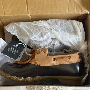 Sperry Women’s Saltwater 1 Eye Black and Tan Boat Shoes Size 6.5